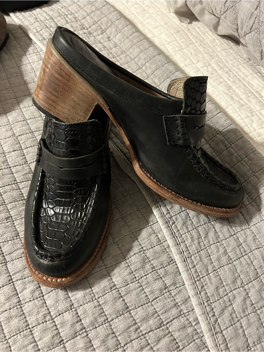 Free-bird Black Collins Leather Heeled Loafers